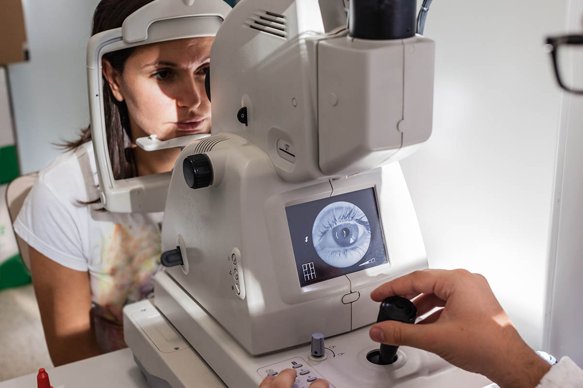 Lady having a sight exam